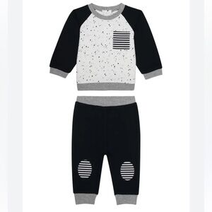 🫐3/$30 Petit Lem Black and Gray Striped Patch Jogger Set size 3m